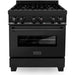 ZLINE 30 in. Dual Fuel Range, Range Hood, and Microwave Oven in Black Stainless Steel Appliance Package 3KP-RABRH30-MO