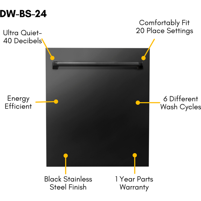 ZLINE 30 in. Dual Fuel Range, Range Hood, Microwave & Dishwasher In Black Stainless Steel Appliance Package 4KP-RABRH30-MWDW