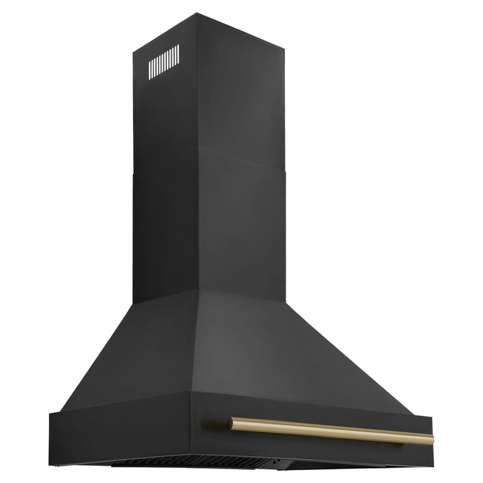 ZLINE 30 In. Dual Fuel Range, Range Hood, Refrigerator, and Dishwasher In Black Stainless Steel with Champagne Bronze Accents Autograph Kitchen Appliance Package 4AKPR-RABRHDWV30-CB