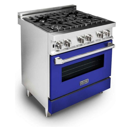 ZLINE Kitchen Appliance Packages ZLINE 30 in. Dual Fuel Range with Blue Matte Door and 30 in. Range Hood Appliance Package 2KP-RABMRH30