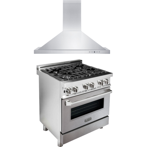 ZLINE 30 in. Dual Fuel Range with DuraSnow Door & 30 in. Range Hood Appliance Package 2KP-RASNRH30