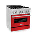 ZLINE 30 in. Dual Fuel Range with Red Matte Door & 30 in. Range Hood Appliance Package 2KP-RARMRH30