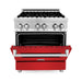 ZLINE 30 in. Dual Fuel Range with Red Matte Door & 30 in. Range Hood Appliance Package 2KP-RARMRH30