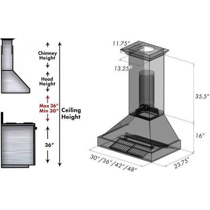 ZLINE 30 in. Ducted DuraSnow Stainless Steel Range Hood with Black Matte Shell 8654BLM-30