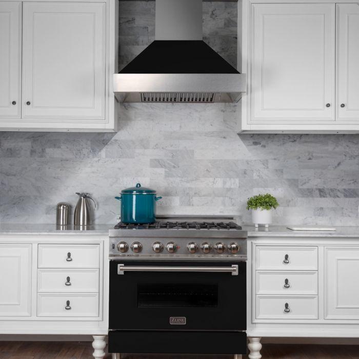 ZLINE 30 in. Ducted DuraSnow Stainless Steel Range Hood with Black Matte Shell 8654BLM-30