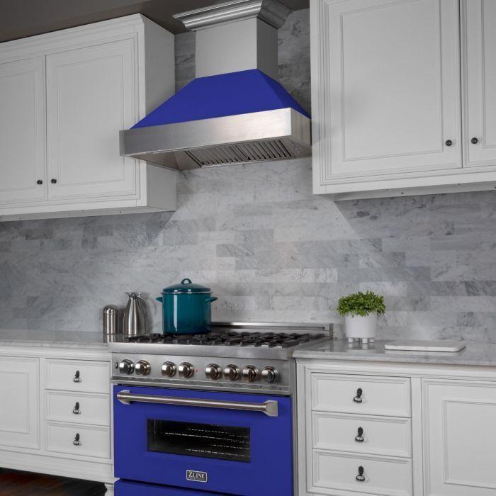 ZLINE 30 in. Ducted DuraSnow Stainless Steel Range Hood with Blue Matte Shell 8654BM-30