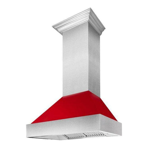 ZLINE 30 in. Ducted DuraSnow Stainless Steel Range Hood with Red Gloss Shell 8654RG-30