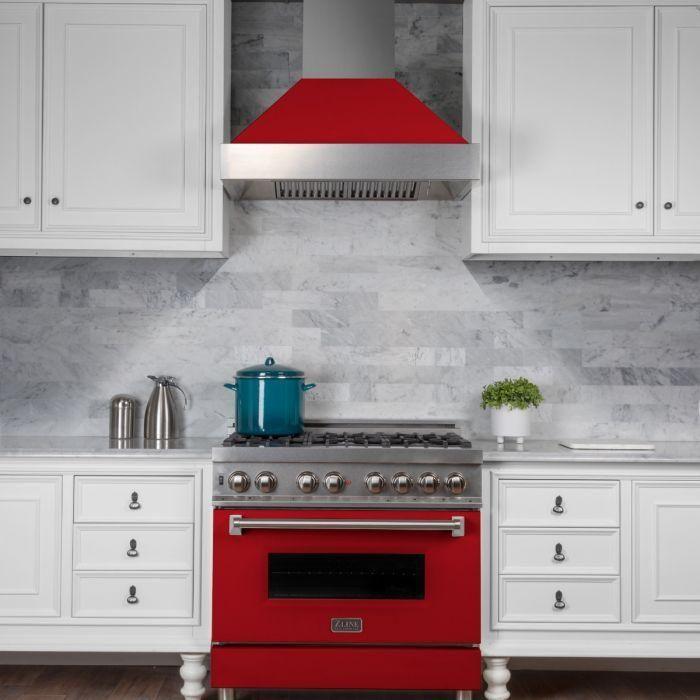 ZLINE 30 in. Ducted DuraSnow Stainless Steel Range Hood with Red Matte Shell 8654RM-30