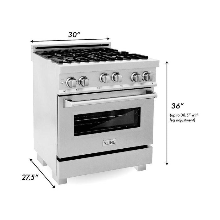 ZLINE Kitchen Appliance Packages ZLINE 30 in. DuraSnow Stainless Steel Gas Range, Ducted Range Hood and Dishwasher Kitchen Appliance Package 3KP-RGSRH30-DW
