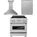 ZLINE 30 in. DuraSnow Stainless Steel Gas Range, Ducted Range Hood and Tall Tub Dishwasher Kitchen Appliance Package 3KP-RGSRH30-DWV