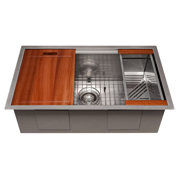 ZLINE 30 in. Garmisch Undermount Single Bowl DuraSnow® Stainless Steel Kitchen Sink with Bottom Grid and Accessories, SLS-30S