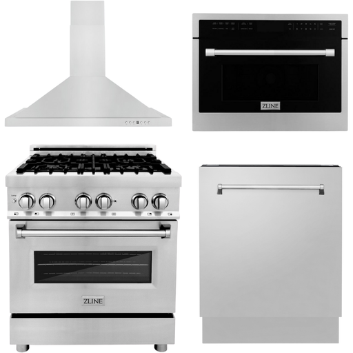 ZLINE Kitchen Appliance Packages ZLINE 30 in. Gas Range, 30 in. Range Hood, Microwave Oven and 3 Rack Dishwasher Appliance Package 4KP-RGRH30-MODWV
