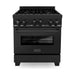 ZLINE 30 in. Gas Range in Black Stainless Steel & 30 in. Range Hood Appliance Package 2KP-RGBRH30