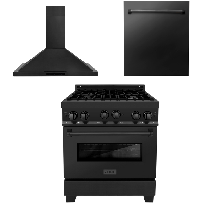 ZLINE 30 in. Gas Range, Range Hood and Dishwasher Appliance Package 3KP-RGBRH30-DW