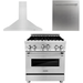 ZLINE 30 in. Gas Range, Range Hood and Dishwasher Appliance Package 3KP-RGRH30-DW