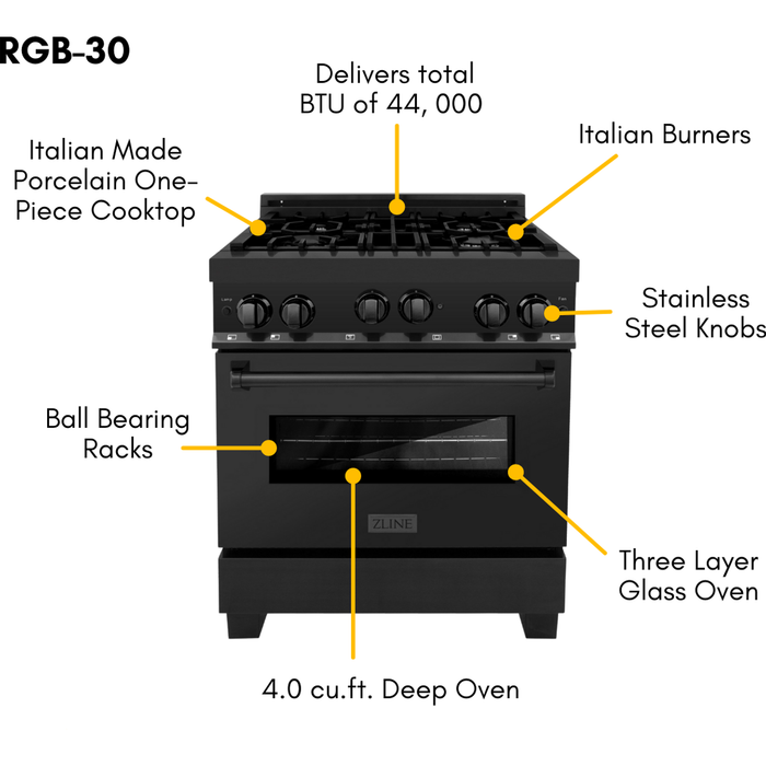 ZLINE Kitchen Appliance Packages ZLINE 30 in. Gas Range, Range Hood and Microwave Appliance Package 3KP-RGBRBRH30-MW