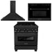 ZLINE 30 in. Gas Range, Range Hood, and Microwave Oven In Black Stainless Steel Appliance Package 3KP-RBGRH30-MO