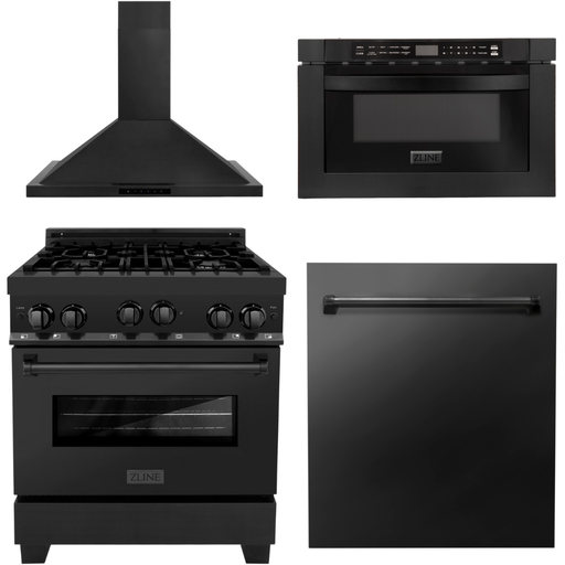 ZLINE 30 in. Gas Range, Range Hood, Microwave & Dishwasher Appliance Package 4KP-RGBRBRH30-MWDW