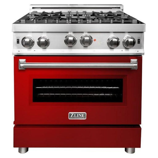 ZLINE Kitchen Appliance Packages ZLINE 30 in. Gas Range with Red Gloss Door and 30 in. Range Hood Appliance Package 2KP-RGRGRH30