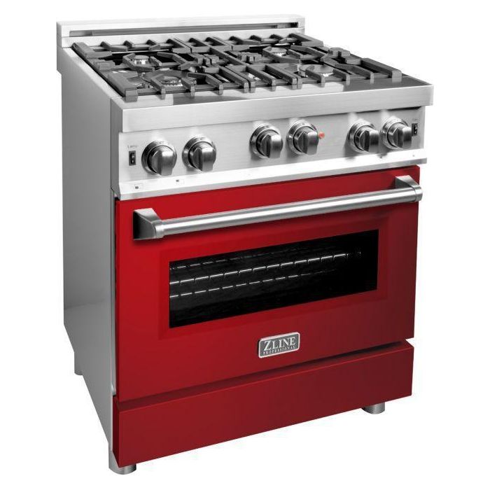 ZLINE Kitchen Appliance Packages ZLINE 30 in. Gas Range with Red Gloss Door and 30 in. Range Hood Appliance Package 2KP-RGRGRH30