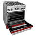 ZLINE 30 in. Gas Range with Red Gloss Door and 30 in. Range Hood Appliance Package 2KP-RGRGRH30