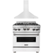 ZLINE 30 in. Gas Range with White Matte Door & 30 in. Range Hood Appliance Package 2KP-RGWMRH30