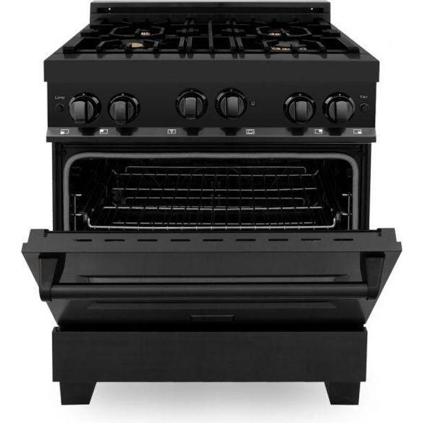 ZLINE 30 in. Kitchen Appliance Package with Black Stainless Steel Gas Range, Range Hood, Microwave Drawer and Dishwasher, 4KP-RGBRH30-MWDW