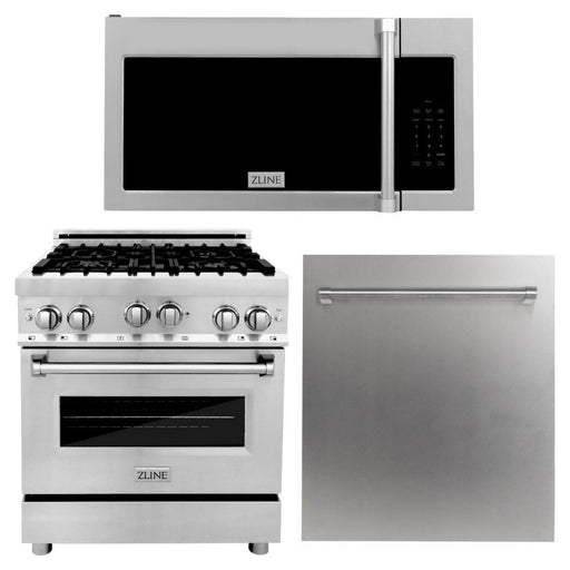 ZLINE Kitchen Appliance Packages ZLINE 30 in. Kitchen Appliance Package with Stainless Steel Gas Range, Traditional Over The Range Microwave and Dishwasher, 3KP-RGOTRH30-DW