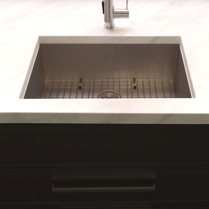 ZLINE 30 in. Meribel Undermount Single Bowl DuraSnow® Stainless Steel Kitchen Sink with Bottom Grid, SRS-30S