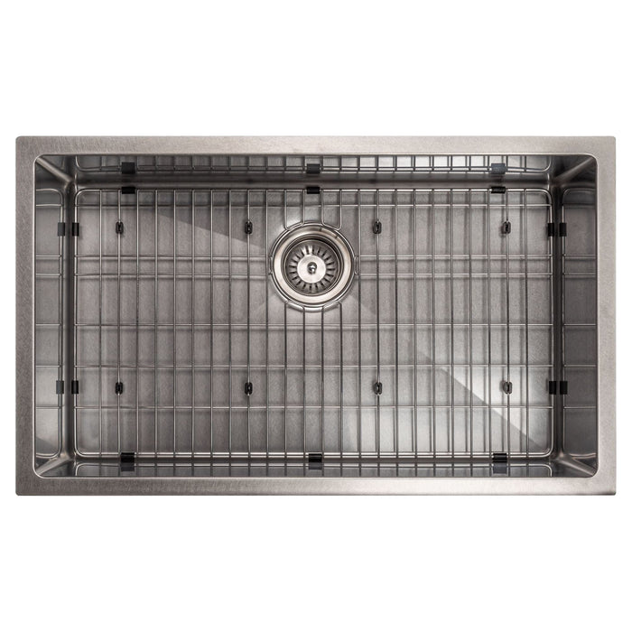 ZLINE 30 in. Meribel Undermount Single Bowl DuraSnow® Stainless Steel Kitchen Sink with Bottom Grid, SRS-30S