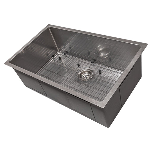 ZLINE Kitchen Sinks ZLINE 30 in. Meribel Undermount Single Bowl DuraSnow® Stainless Steel Kitchen Sink with Bottom Grid, SRS-30S