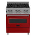 ZLINE 30 in. Professional Dual Fuel Range In DuraSnow Stainless with Red Matte Door RAS-RM-30