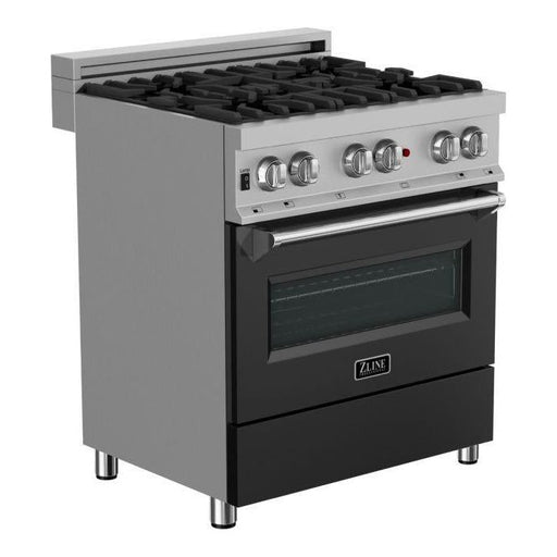 ZLINE Ranges ZLINE 30 in. Professional Dual Fuel Range with Gas Burner and Electric Oven In DuraSnow Stainless with Black Matte Door RAS-BLM-30