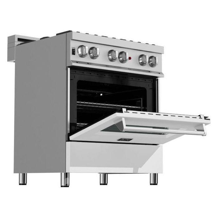 ZLINE 30 in. Professional Dual Fuel Range with Gas Burner and Electric Oven In DuraSnow Stainless with White Matte Door RAS-WM-30