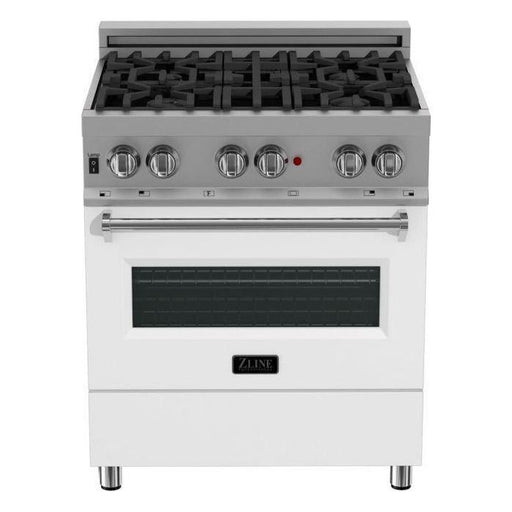 ZLINE 30 in. Professional Dual Fuel Range with Gas Burner and Electric Oven In DuraSnow Stainless with White Matte Door RAS-WM-30