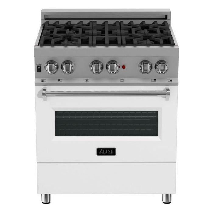 ZLINE 30 in. Professional Dual Fuel Range with Gas Burner and Electric Oven In DuraSnow Stainless with White Matte Door RAS-WM-30