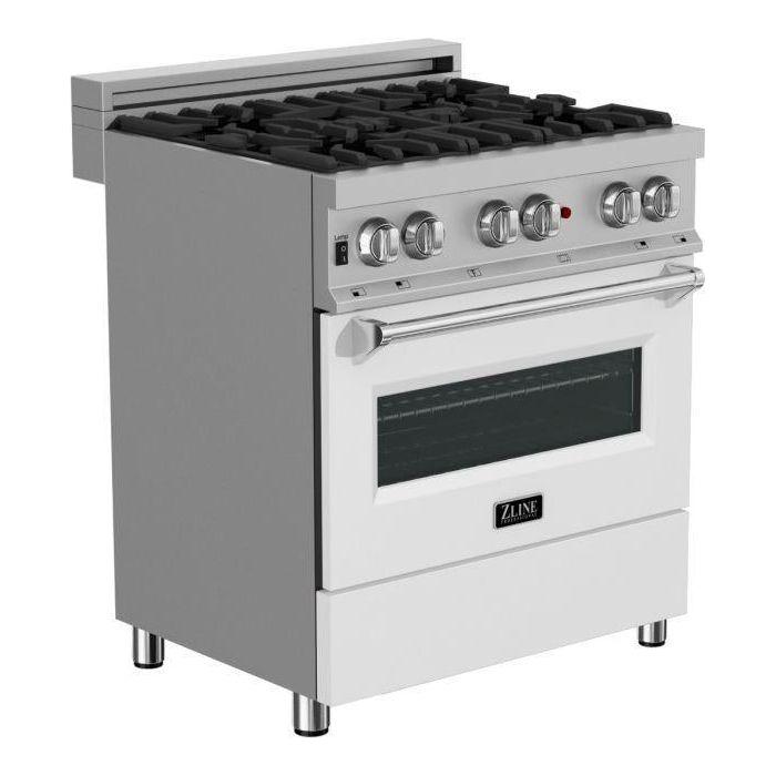 ZLINE 30 in. Professional Dual Fuel Range with Gas Burner and Electric Oven In DuraSnow Stainless with White Matte Door RAS-WM-30