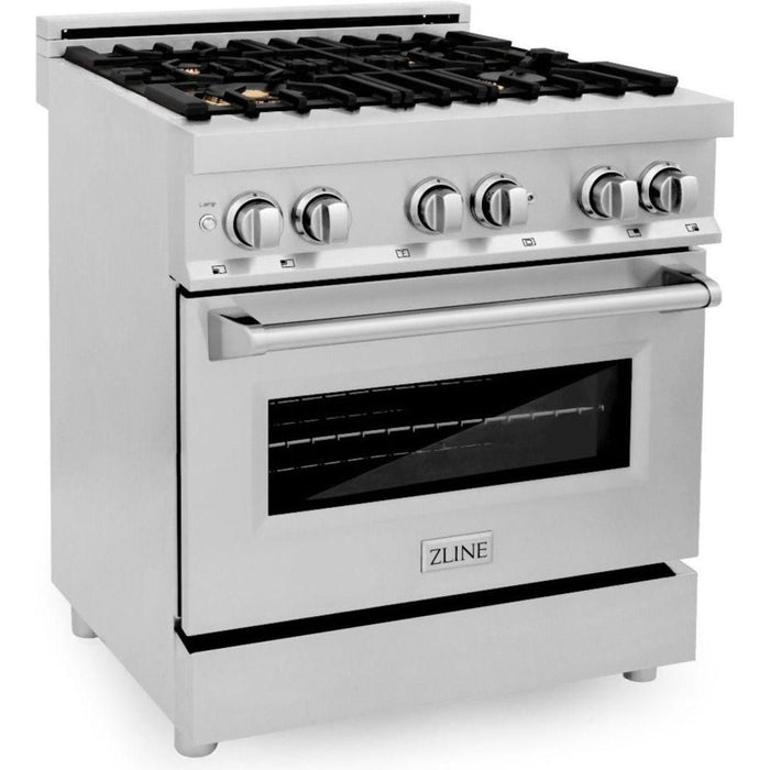 ZLINE 30 in. Professional Dual Fuel Range with Gas Burner and Electric Oven In Stainless Steel and Brass Burners RA-BR-30