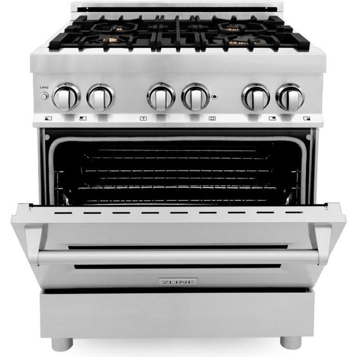 ZLINE 30 in. Professional Dual Fuel Range with Gas Burner and Electric Oven In Stainless Steel and Brass Burners RA-BR-30