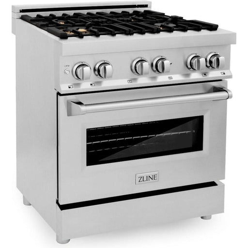 ZLINE Ranges ZLINE 30 in. Professional Dual Fuel Range with Gas Burner and Electric Oven In Stainless Steel and Brass Burners RA-BR-30