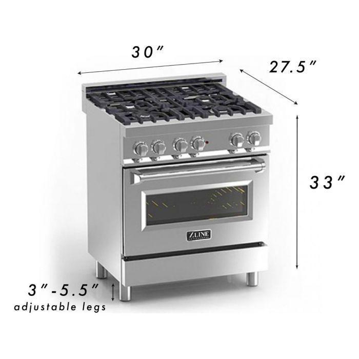 ZLINE 30 in. Professional Dual Fuel Range with Gas Burner and Electric Oven In Stainless Steel with Black Matte Door RA-BLM-30