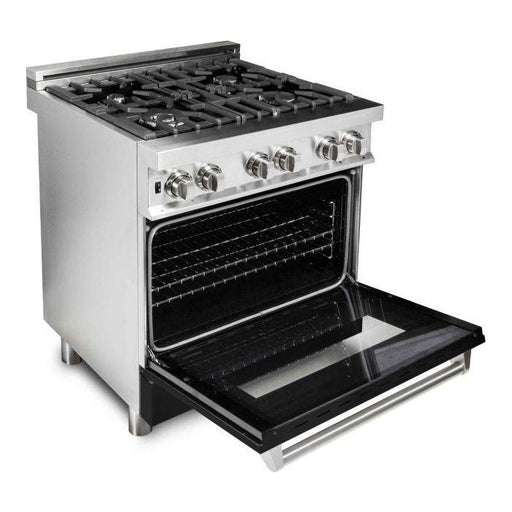 ZLINE Ranges ZLINE 30 in. Professional Dual Fuel Range with Gas Burner and Electric Oven In Stainless Steel with Black Matte Door RA-BLM-30