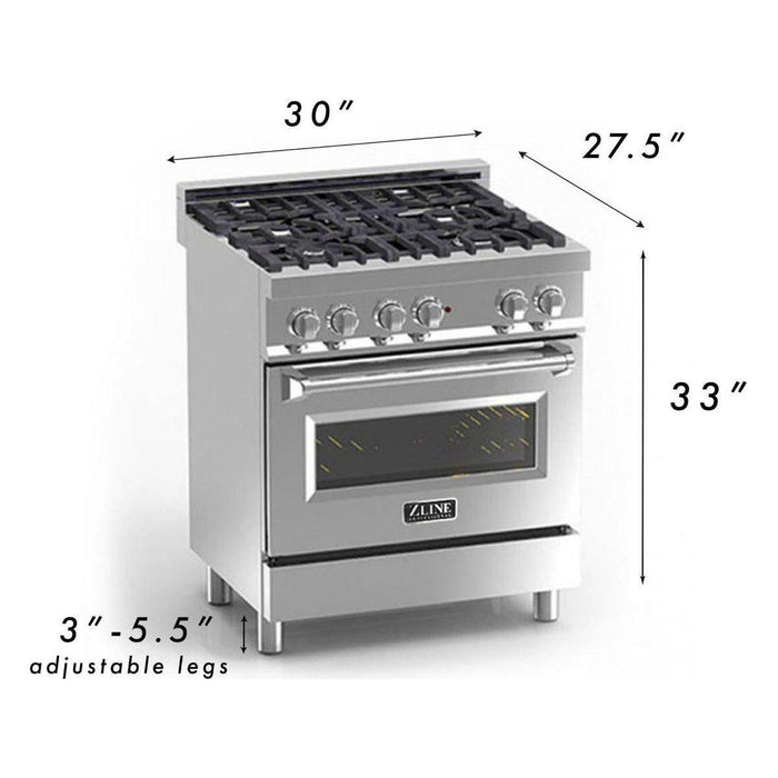 ZLINE 30 in. Professional Dual Fuel Range with Gas Burner and Electric Oven In Stainless Steel with Blue Matte Door RA-BM-30