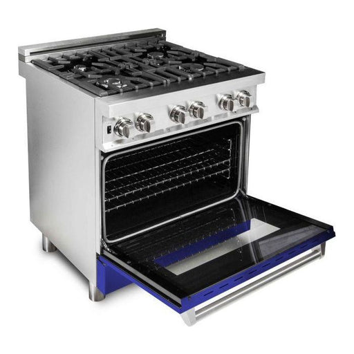 ZLINE Ranges ZLINE 30 in. Professional Dual Fuel Range with Gas Burner and Electric Oven In Stainless Steel with Blue Matte Door RA-BM-30