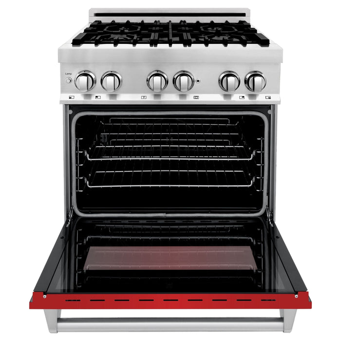 ZLINE 30 in. Professional Dual Fuel Range with Gas Burner and Electric Oven In Stainless Steel with Red Matte Door RA-RM-30