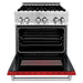 ZLINE 30 in. Professional Dual Fuel Range with Gas Burner and Electric Oven In Stainless Steel with Red Matte Door RA-RM-30