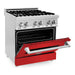 ZLINE 30 in. Professional Dual Fuel Range with Gas Burner and Electric Oven In Stainless Steel with Red Matte Door RA-RM-30