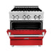 ZLINE Ranges ZLINE 30 in. Professional Dual Fuel Range with Gas Burner and Electric Oven In Stainless Steel with Red Matte Door RA-RM-30