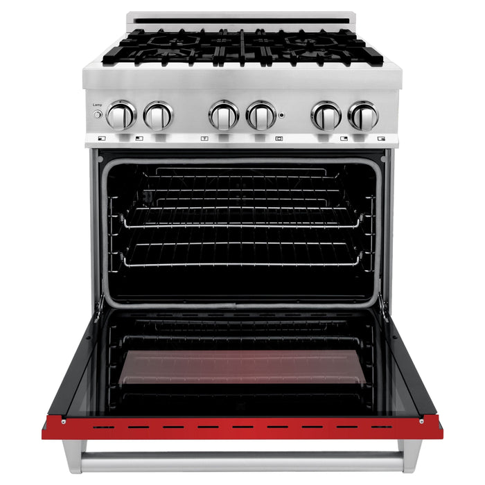 ZLINE Ranges ZLINE 30 in. Professional Dual Fuel Range with Gas Burner and Electric Oven In Stainless Steel with Red Matte Door RA-RM-30