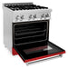 ZLINE Ranges ZLINE 30 in. Professional Dual Fuel Range with Gas Burner and Electric Oven In Stainless Steel with Red Matte Door RA-RM-30